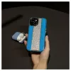 iLike custodia in pelle con diamanti per Apple iPhone 15 blu