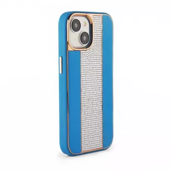 iLike custodia in pelle con diamanti per Apple iPhone 15 blu