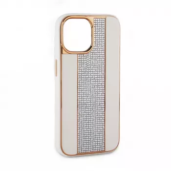 iLike custodia in pelle con diamanti per Apple iPhone 15 Pro bianco