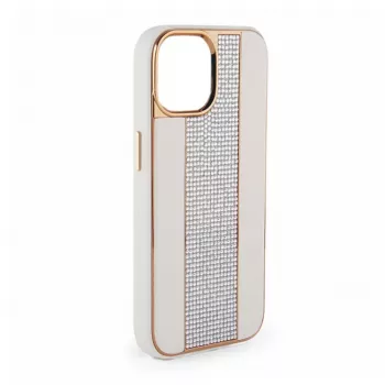 iLike custodia in pelle con diamanti per Apple iPhone 15 Pro bianco