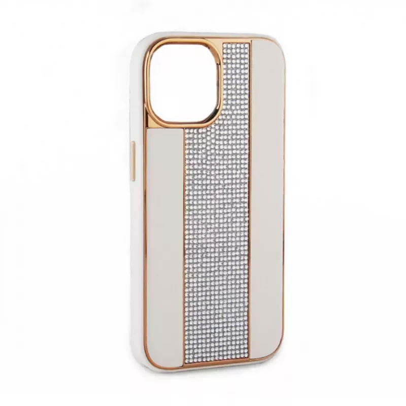 iLike custodia in pelle con diamanti per Apple iPhone 15 Pro Max bianco