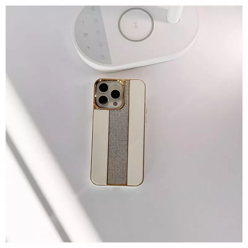 iLike custodia in pelle con diamanti per Apple iPhone 15 Pro Max bianco