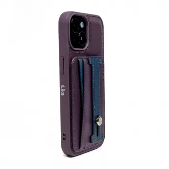 iLike Apple iPhone 15 Pro custodia con tasca in pelle e supporto viola
