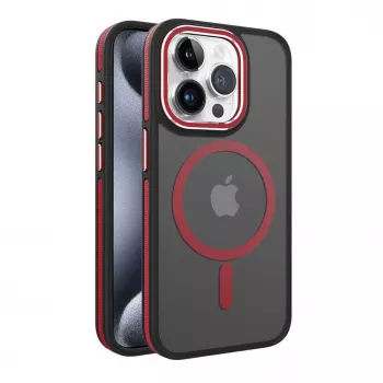 iLike Apple iPhone 15 Pro Max Dual Metal Frame Magsafe Case rosso