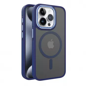 iLike Apple iPhone 15 Dual Metal Frame MagSafe Case blu
