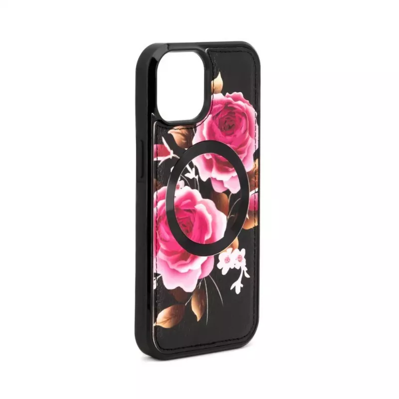 Evelatus Apple iPhone 15 custodia in pelle con zip design fiore nero