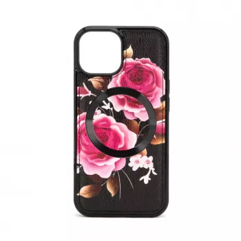 Evelatus Apple iPhone 15 custodia in pelle con zip design fiore nero