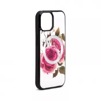Evelatus Apple iPhone 15 custodia in pelle con zip design fiore bianco