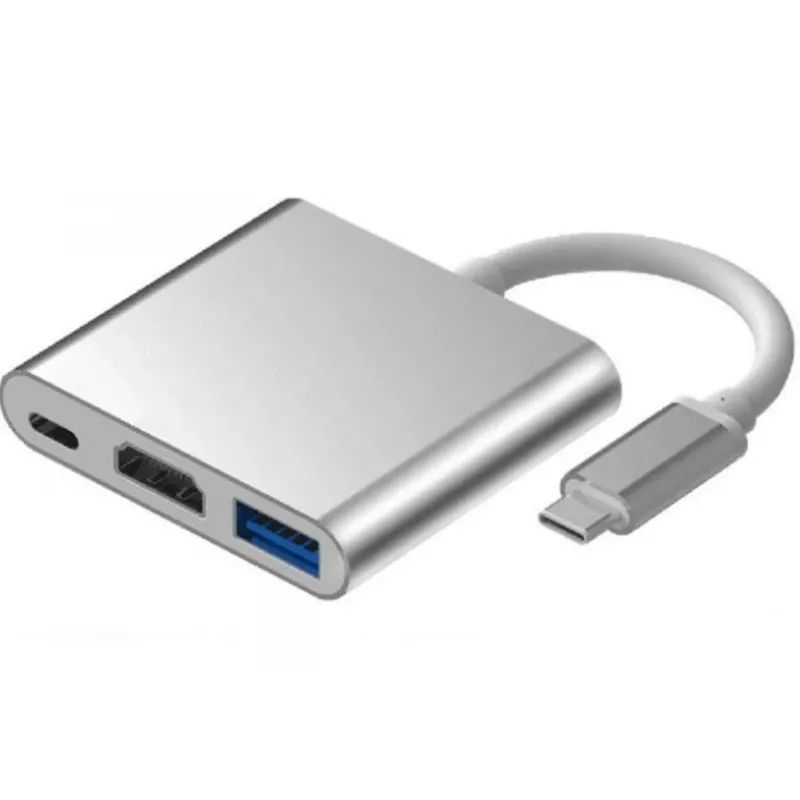 iLike HD1 adattatore 3in1 USB-C a HDMI 4K / USB 3.0 / connettore femmina USB-C argento