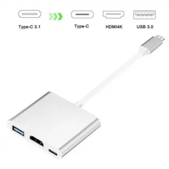 iLike HD1 adattatore 3in1 USB-C a HDMI 4K / USB 3.0 / connettore femmina USB-C argento