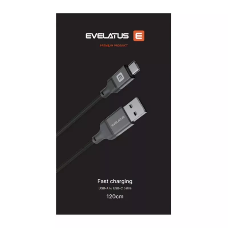 Evelatus Cavo USB-A a USB-C 1,2 m nylon intrecciato nero