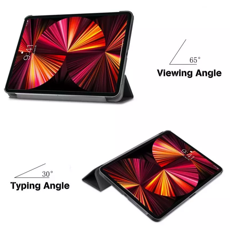 iLike iPad Air 4 10.9 Custodia con supporto Tri-Fold in pelle ecologica nero
