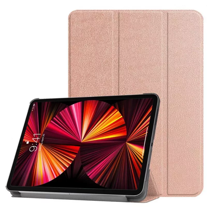 iLike Galaxy Tab S9 FE Plus Custodia con supporto Tri-Fold in pelle ecologica oro rosa