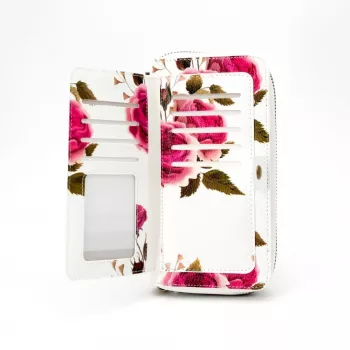 EVELATUS Portafoglio universale con zip design floreale bianco