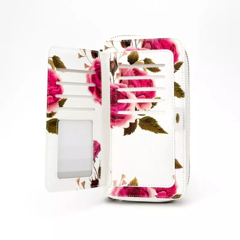 EVELATUS Portafoglio universale con zip design floreale bianco