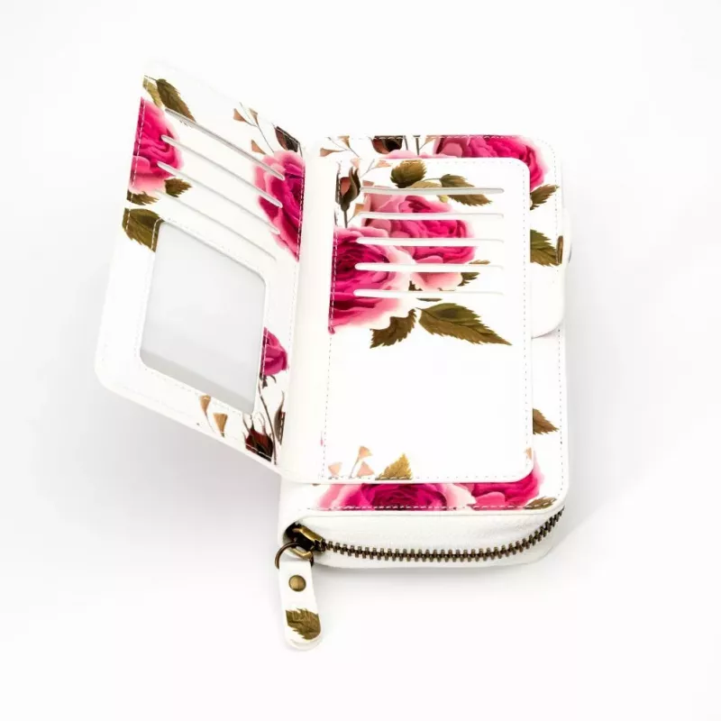EVELATUS Portafoglio universale con zip design floreale bianco