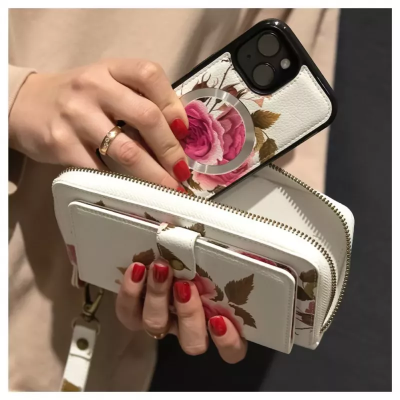 EVELATUS Portafoglio universale con zip design floreale bianco