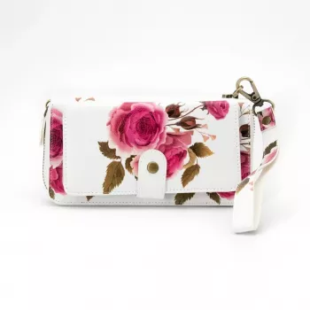 EVELATUS Portafoglio universale con zip design floreale bianco