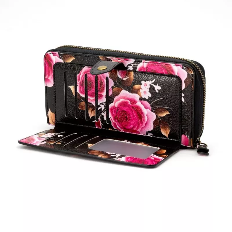 Evelatus Portafoglio universale con zip design floreale nero