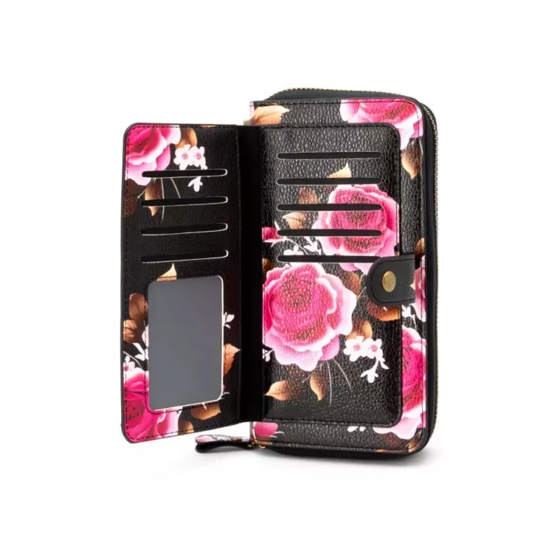 Evelatus Portafoglio universale con zip design floreale nero
