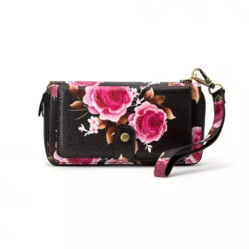 Evelatus Portafoglio universale con zip design floreale nero