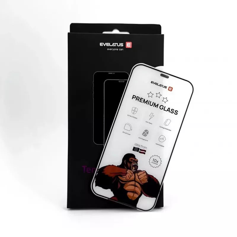 Evelatus Apple iPhone 15 Corning Gorilla Glass antistatico 3D Full Cover 10X più resistente nero