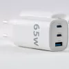 Evelatus Caricabatterie rapido 65W Max EU USB-C1/USB-C1/USB-A bianco