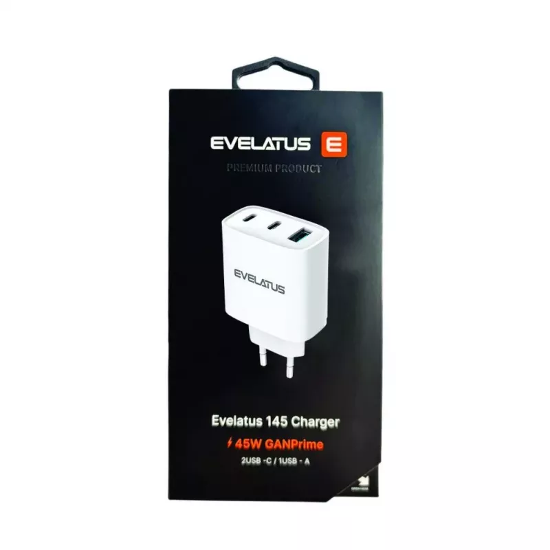 Evelatus Caricabatterie rapido 45W Max EU USB-C1/USB-C1/USB-A - RCE-4501ACCL bianco