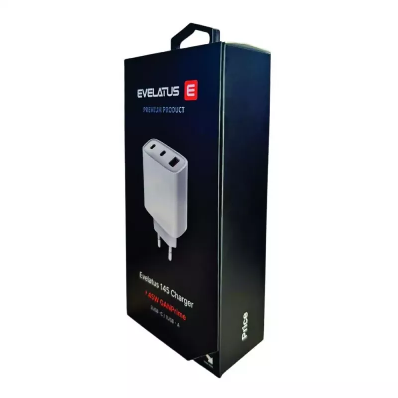 Evelatus Caricabatterie rapido 45W Max EU USB-C1/USB-C1/USB-A - RCE-4501ACCL bianco