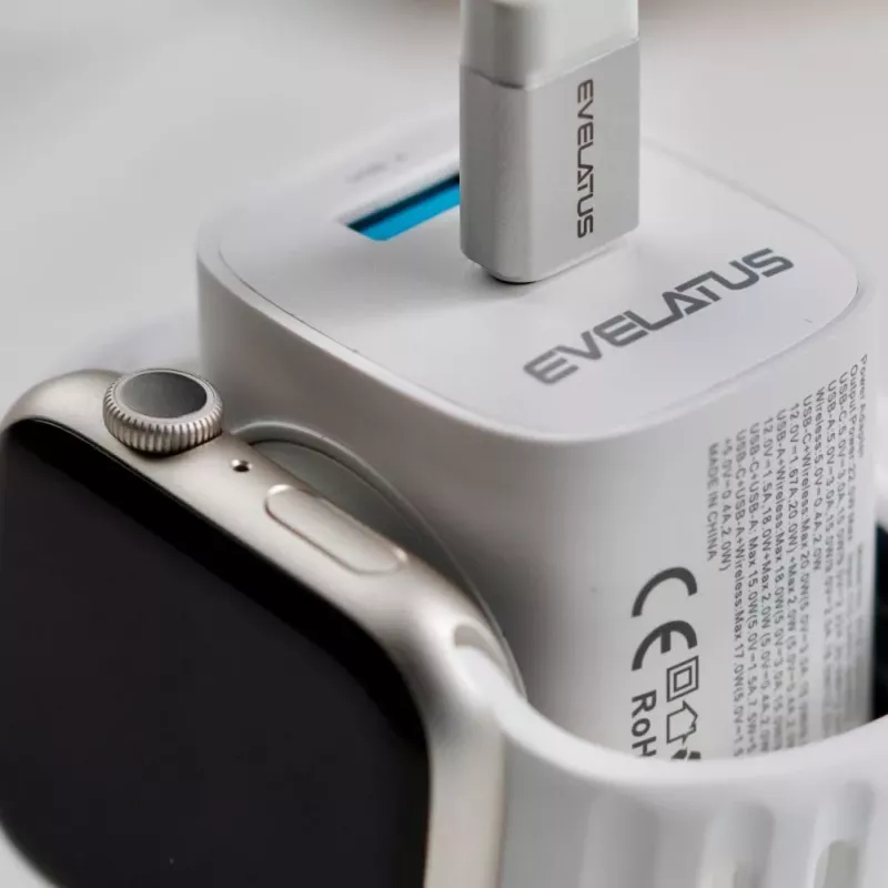 Evelatus Caricabatterie 2 in 1 20W Max USB-C+USB-A:15W Max USB-C+USB-A+Wireless:15W+2W 17W Max bianco