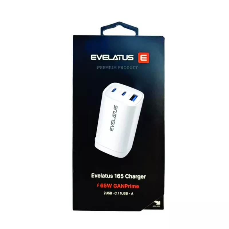 Evelatus Caricabatterie rapido 65W Max CN USB-C1/USB-C1/USB-A bianco