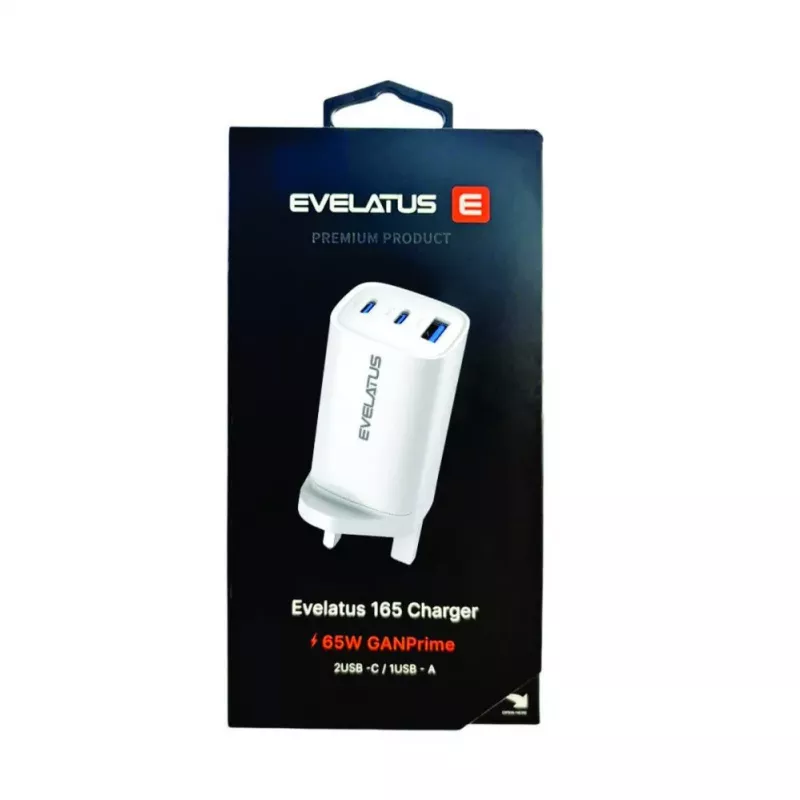 Evelatus Caricabatterie rapido 65W Max UK USB-C1/USB-C1/USB-A bianco