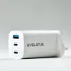 Evelatus Caricabatterie rapido 65W Max UK USB-C1/USB-C1/USB-A bianco