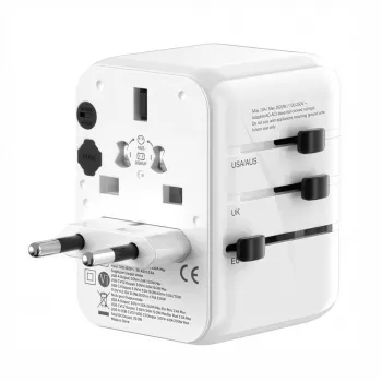 EVELATUS Adattatore da viaggio universale 35W con 1 PD USB-C, 2 USB-C, 2 USB-A, bianco