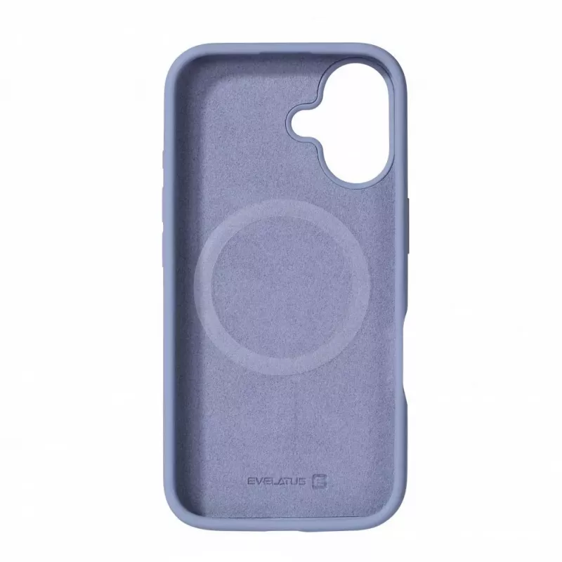 Evelatus Custodia in silicone soft touch MagSafe Premium per Apple iPhone 16 grigio lavanda