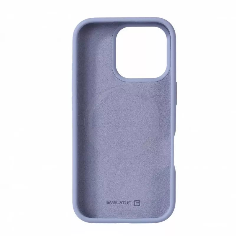 Evelatus Custodia in silicone soft touch Premium MagSafe per Apple iPhone 16 Pro grigio lavanda