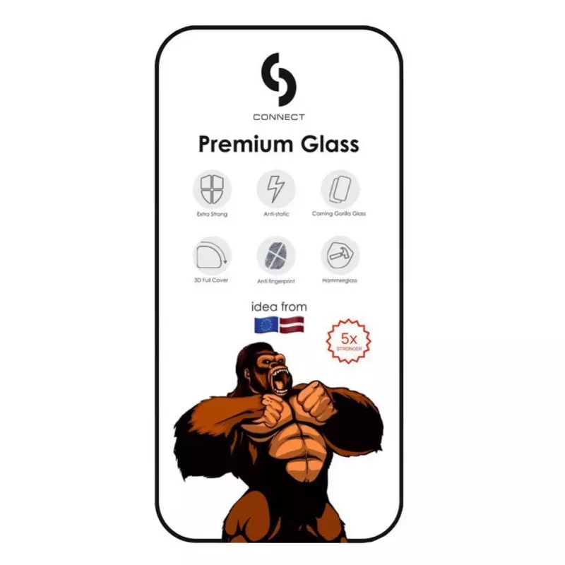 Connect Apple iPhone 16 Plus Vetro Corning Gorilla Full Cover 3D anti-statico 5X più resistente nero