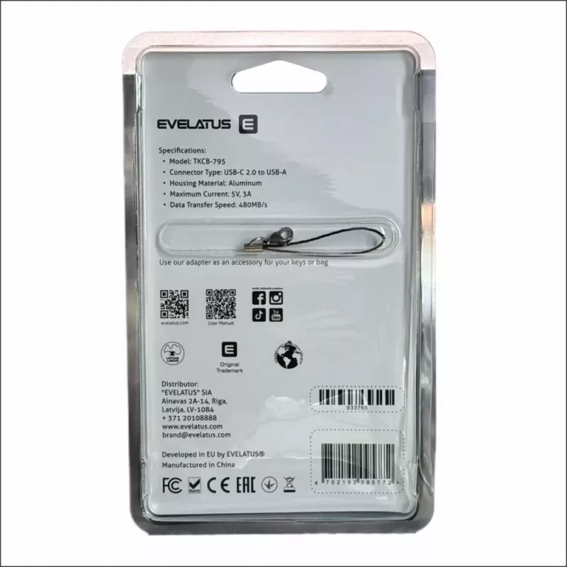 Evelatus UltraLink adattatore OTG USB-C a USB 3.0 5V 3A 5 Gbps nero