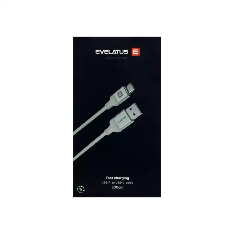 Evelatus cavo USB-A a USB-C 2M case in alluminio intrecciato bianco