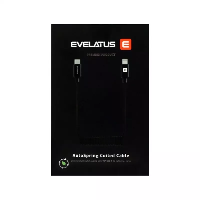 Evelatus AutoSpring cavo spiralato USB-A a Lightning 1.2M nero