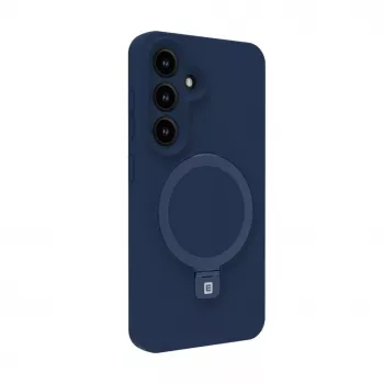 Evelatus Samsung Galaxy S25 Cover in Silicone Soft Touch Premium Magnetica con Supporto Blu Mezzanotte