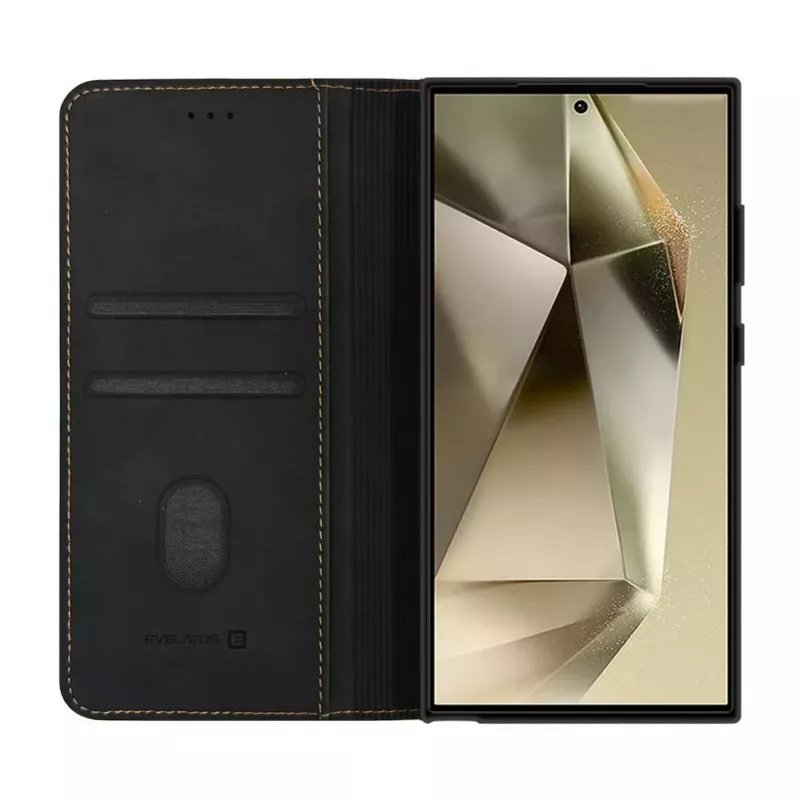 Evelatus Samsung Galaxy S24 Ultra Custodia a libro con chiusura nera