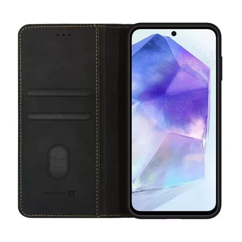 Evelatus Samsung Galaxy A55 Custodia a libro con chiusura nera