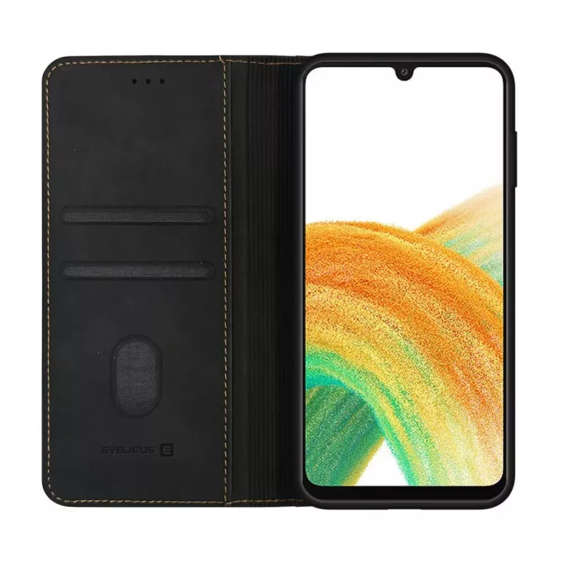 Evelatus Samsung Galaxy A33 Custodia a libro con chiusura nera