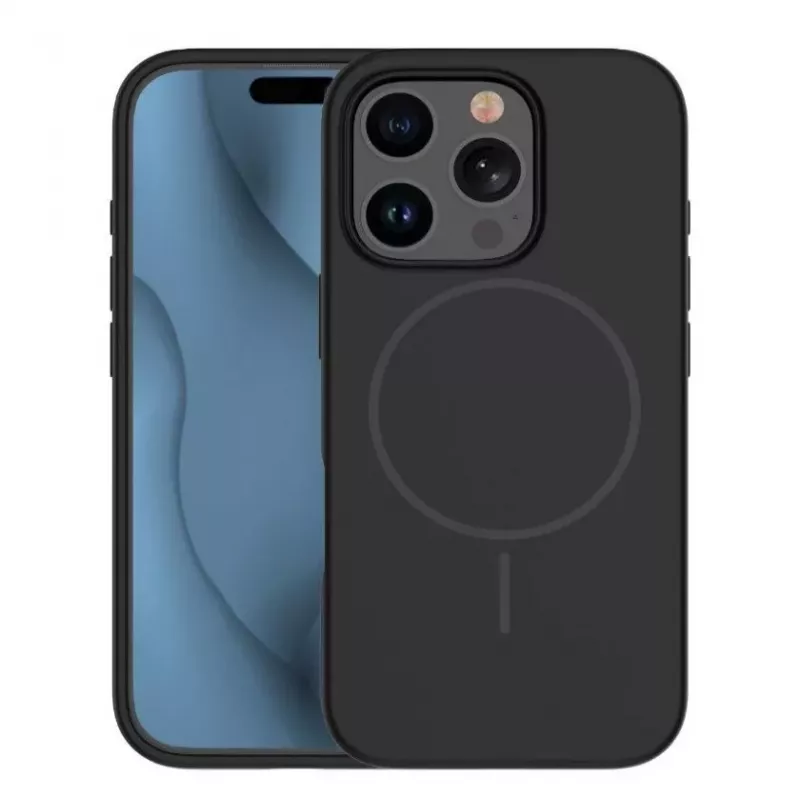 iLike Apple iPhone 15 Pro Custodia in silicone Soft Touch con magnete nera