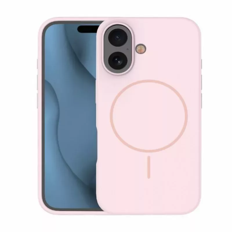 iLike Apple iPhone 16 Custodia in silicone Soft Touch con magnete rosa chiaro