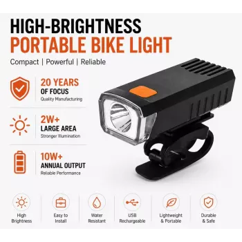 iLike Luce anteriore per bici ricaricabile USB, faro LED per bici ad alta luminosità JH420, luce per bici impermeabile IP65 per MTB, bici da corsa ed e-bike nero