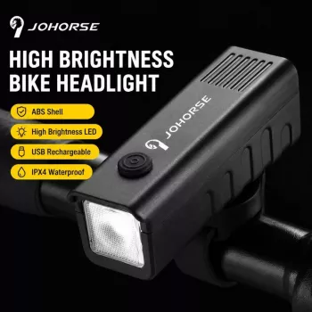 iLike JOHORSE Faro per bici ricaricabile USB, luce anteriore per bici LED ad alta luminosità, impermeabile IPX4, guscio in ABS, montaggio facile sul manubrio