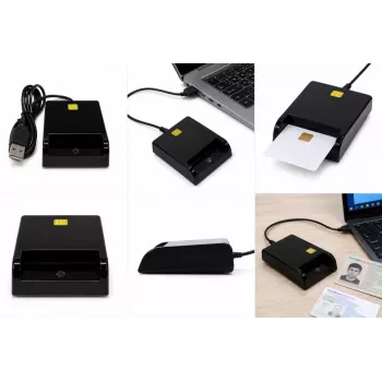 iLike Lettore di smart card USB, lettore di carte IC a contatto per firma digitale, eID, carte bancarie e governative nero