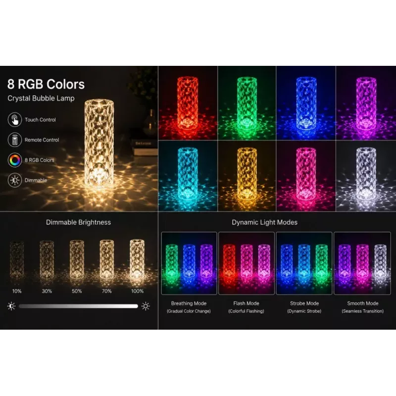 iLike Lampada da tavolo LED RGB Crystal Bubble Touch con altoparlante Bluetooth